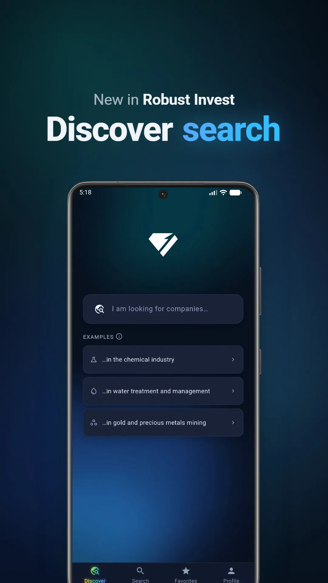 The Discover tab of the Robust Invest app, under the title Discover search